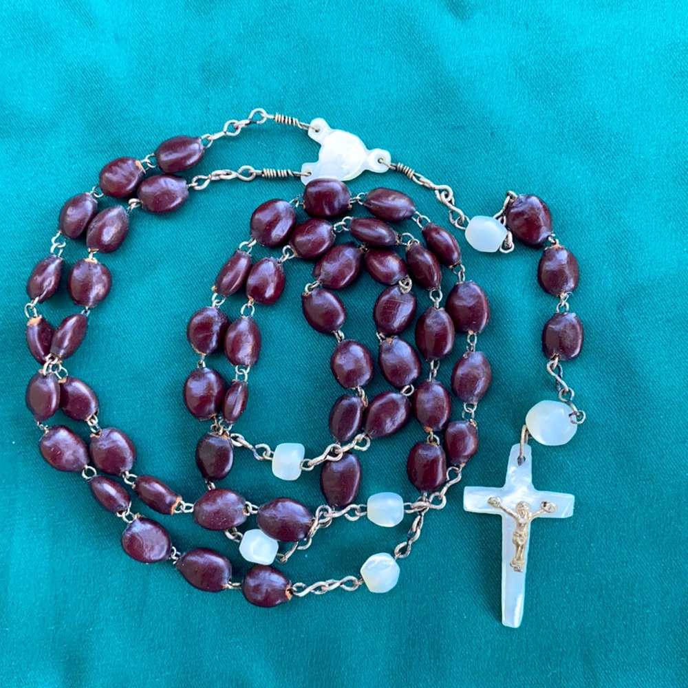 Vintage Mother of Pearl and Wood Rosary